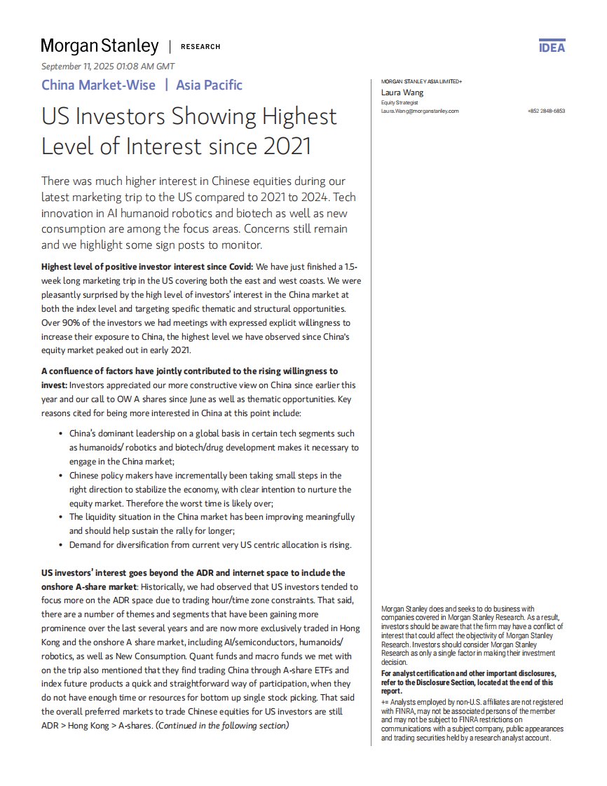 摩根士丹利-中国智慧市场_亚太地区：美国投资者自2021年以来兴趣最高-20250911【6页】-价值目录