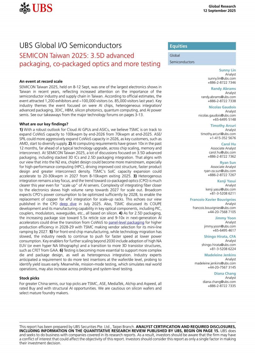 UBS-瑞银全球IO半导体：台湾2025展望——3.5D先进封装、共封装光学和更多测试-20250912【27页】