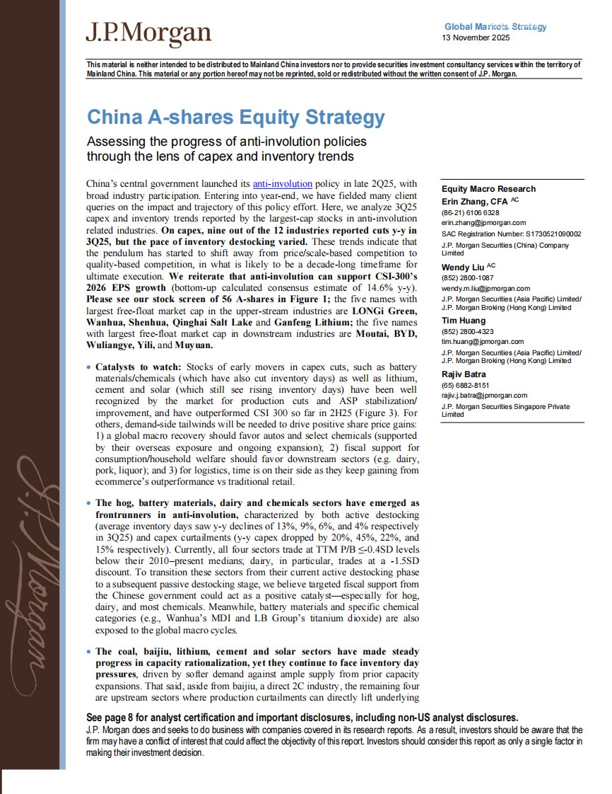 摩根大通-中国A股股票策略：通过产能和库存周期评估反内卷政策进展-China A-shares Equity Strategy：Assessing the progress of anti-involution policies through the lens of capex and invento-20251113【13页】